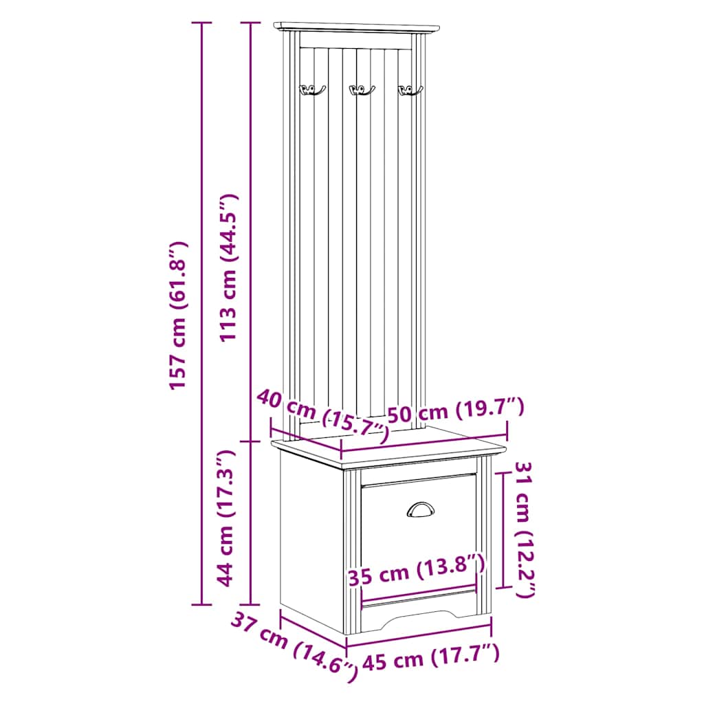 Hallway Cabinet with Hooks "BODO" White and Brown 50x40x157 cm