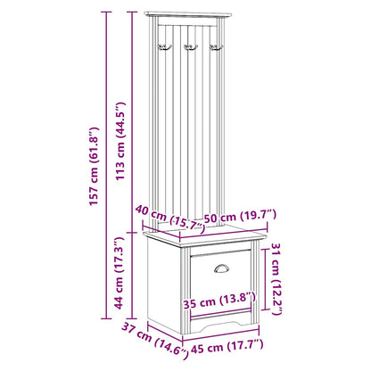 Hallway Cabinet with Hooks "BODO" White and Brown 50x40x157 cm