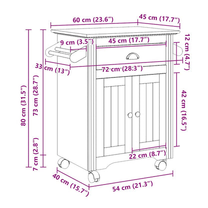 Kitchen Trolley BODO White 72x45x80 cm