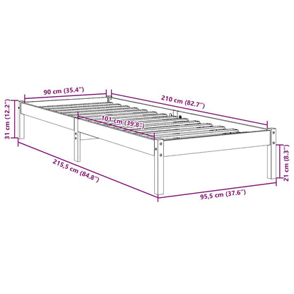 Extra Long Bed Frame without Mattress White 90x210 cm Solid Wood Pine