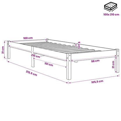 Extra Long Bed Frame without Mattress 100x210cm Solid Wood Pine