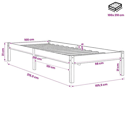 Extra Long Bed Frame without Mattress White 100x210 cm