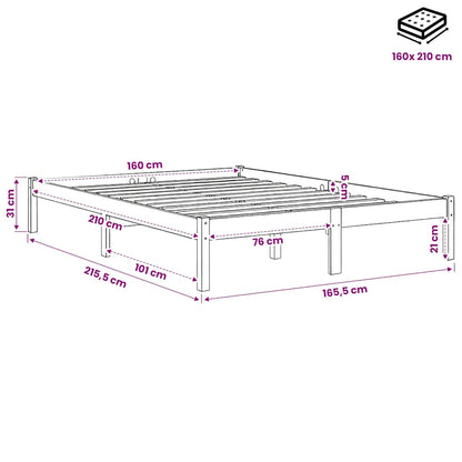 Extra Long Bed Frame without Mattress White 160x210 cm