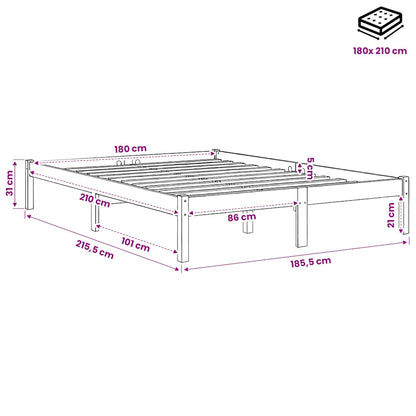 Extra Long Bed Frame without Mattress White 180x210 cm