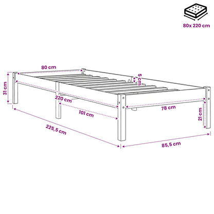 Extra Long Bed Frame without Mattress White 80x220 cm