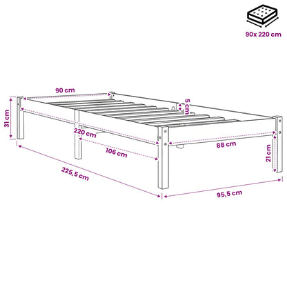 Extra Long Bed Frame without Mattress White 90x220 cm
