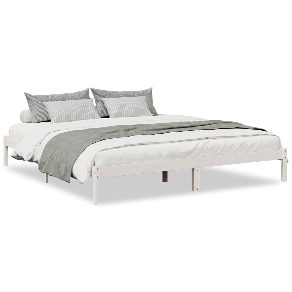 Extra Long Bed Frame without Mattress White 200x220 cm Solid Wood Pine