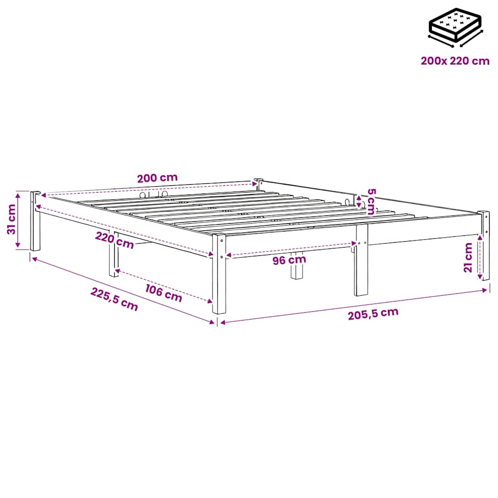 Extra Long Bed Frame without Mattress White 200x220 cm