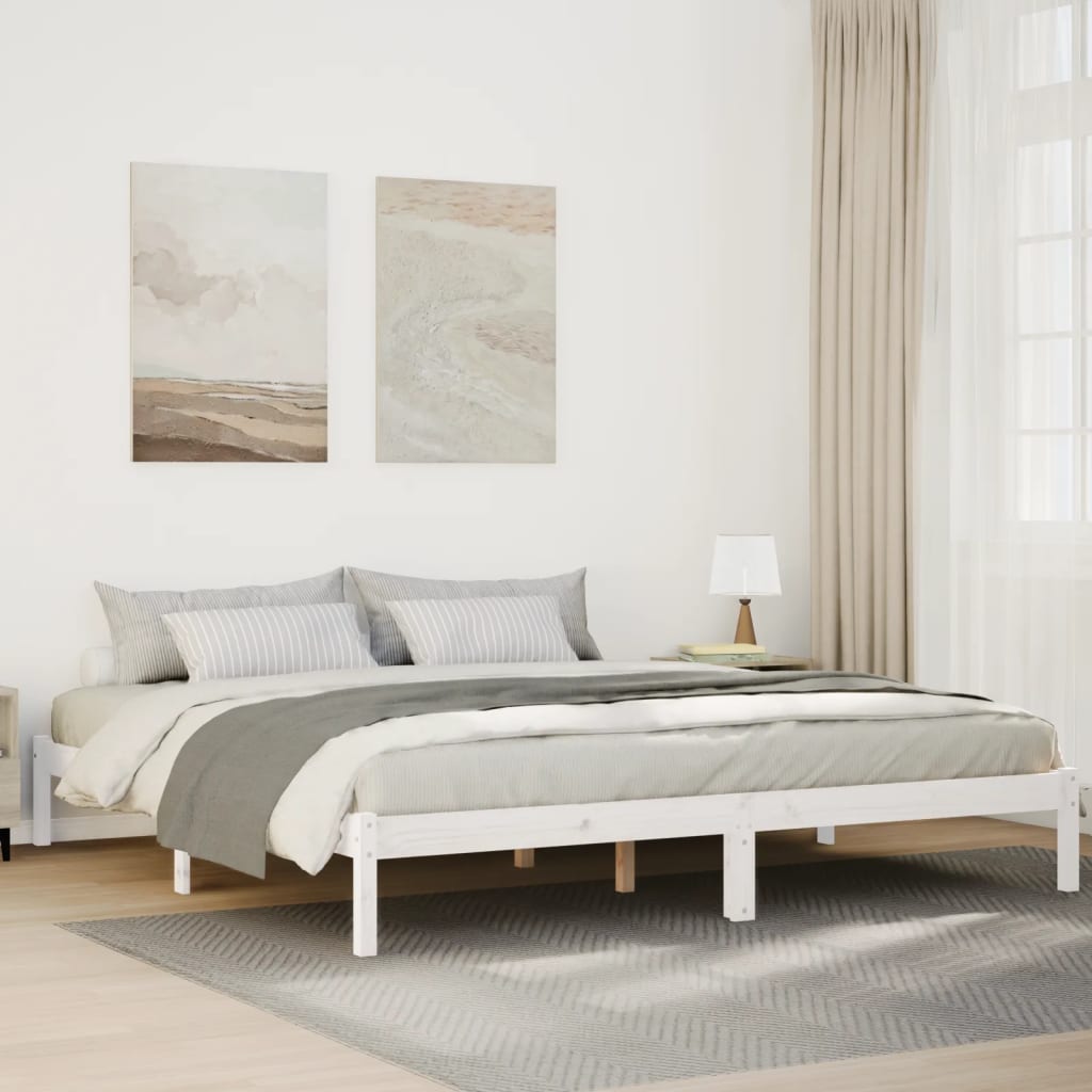 Extra Long Bed Frame without Mattress White 200x220 cm Solid Wood Pine
