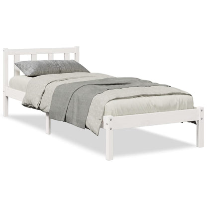 Bed Frame | White | Solid pine wood | Single, 80x210 cm | Extra Long