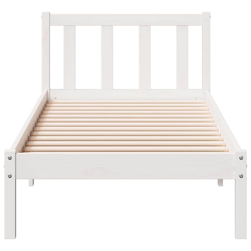 Bed Frame | White | Solid pine wood | Single, 80x210 cm | Extra Long