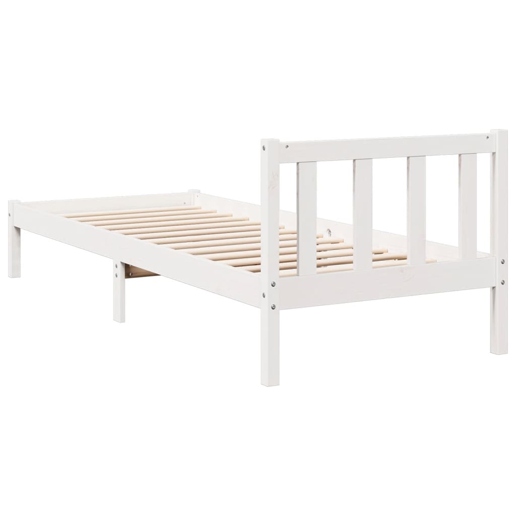 Bed Frame | White | Solid pine wood | Single, 80x210 cm | Extra Long