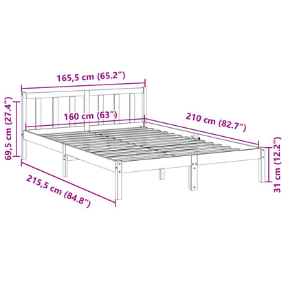 Extra Long Bed Frame without Mattress 160x210 cm Solid Wood Pine