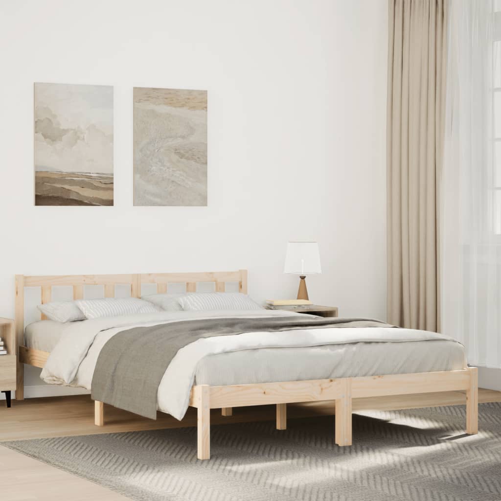 Bed Frame | Natural Wood | Solid Pine Wood | Double | Modern | Bed Frame