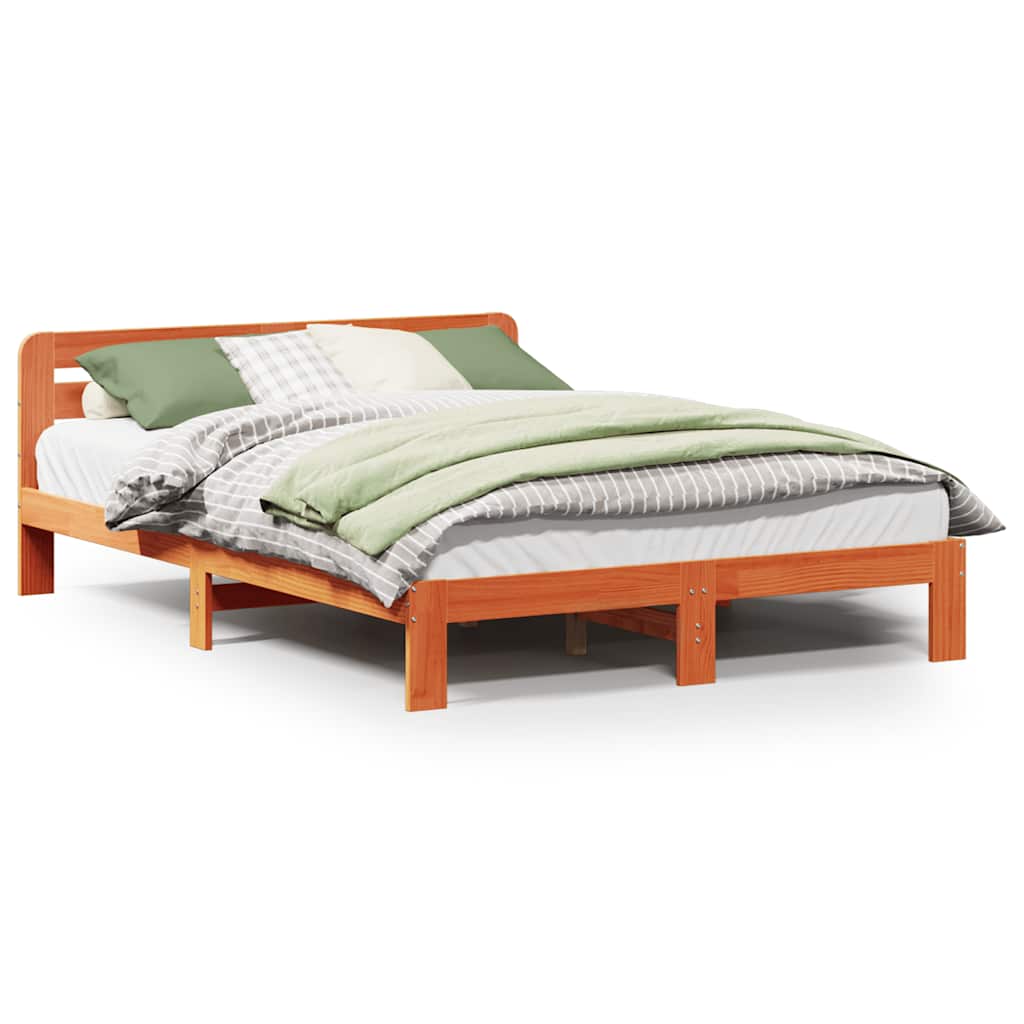 Bed Frame without Mattress Wax Brown 150x200 cm King Size Solid Wood Pine