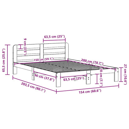 Bed Frame without Mattress Wax Brown 150x200 cm King Size Solid Wood Pine