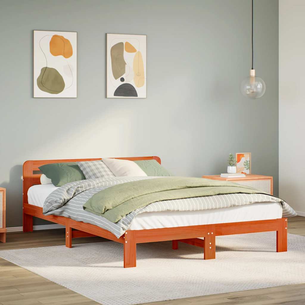 Bed Frame without Mattress Wax Brown 150x200 cm King Size Solid Wood Pine