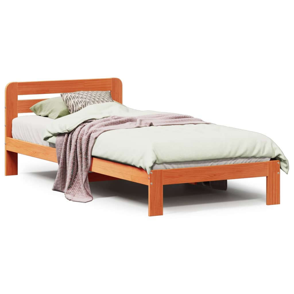 Bed Frame without Mattress Wax Brown 90x190 cm Single Solid Wood Pine