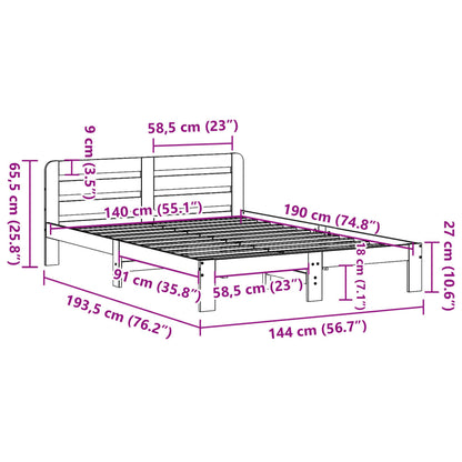 Bed Frame without Mattress Wax Brown 140x190 cm Solid Wood Pine