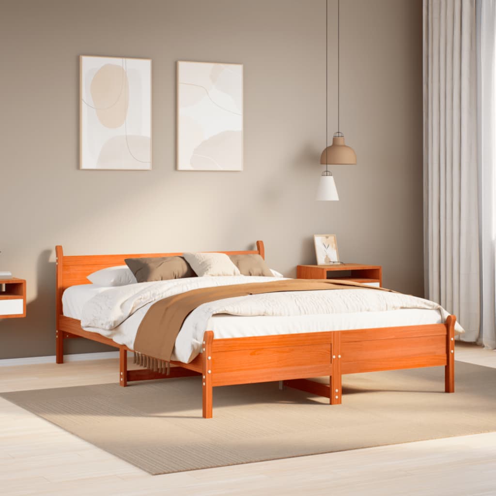 Bed Frame | Wax brown | Solid pine wood, Plywood | King | Bed Frame