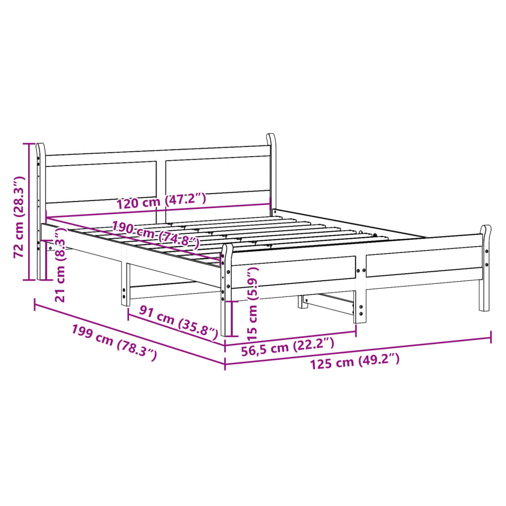 Bed Frame | Wax brown | Solid pine wood | Small Double | Bed Frame