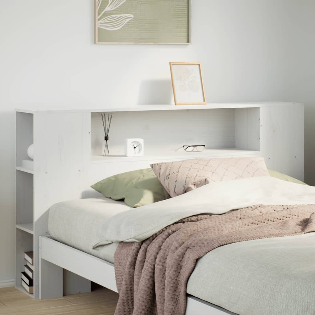 Headboard with Storage White 160 cm Solid Wood Pine