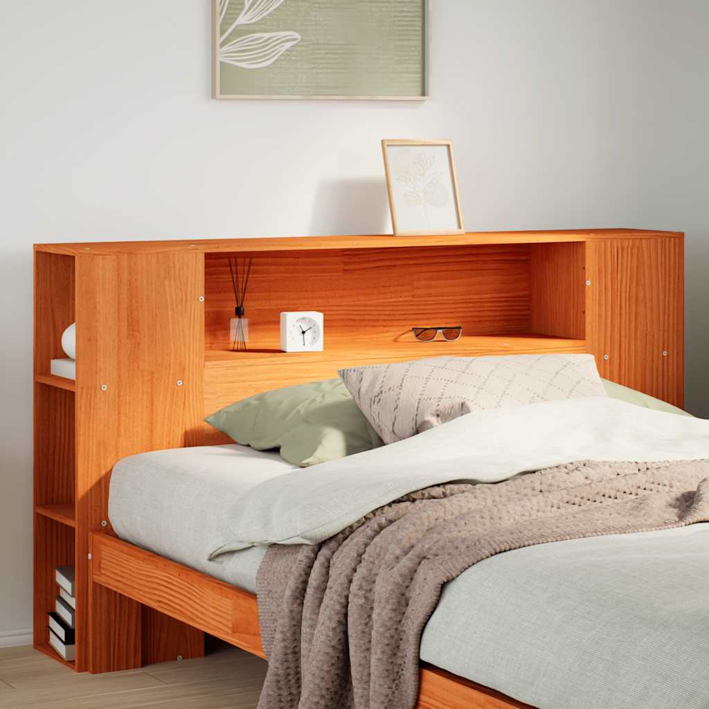 Headboard with Storage Wax Brown 150 cm Solid Wood Pine