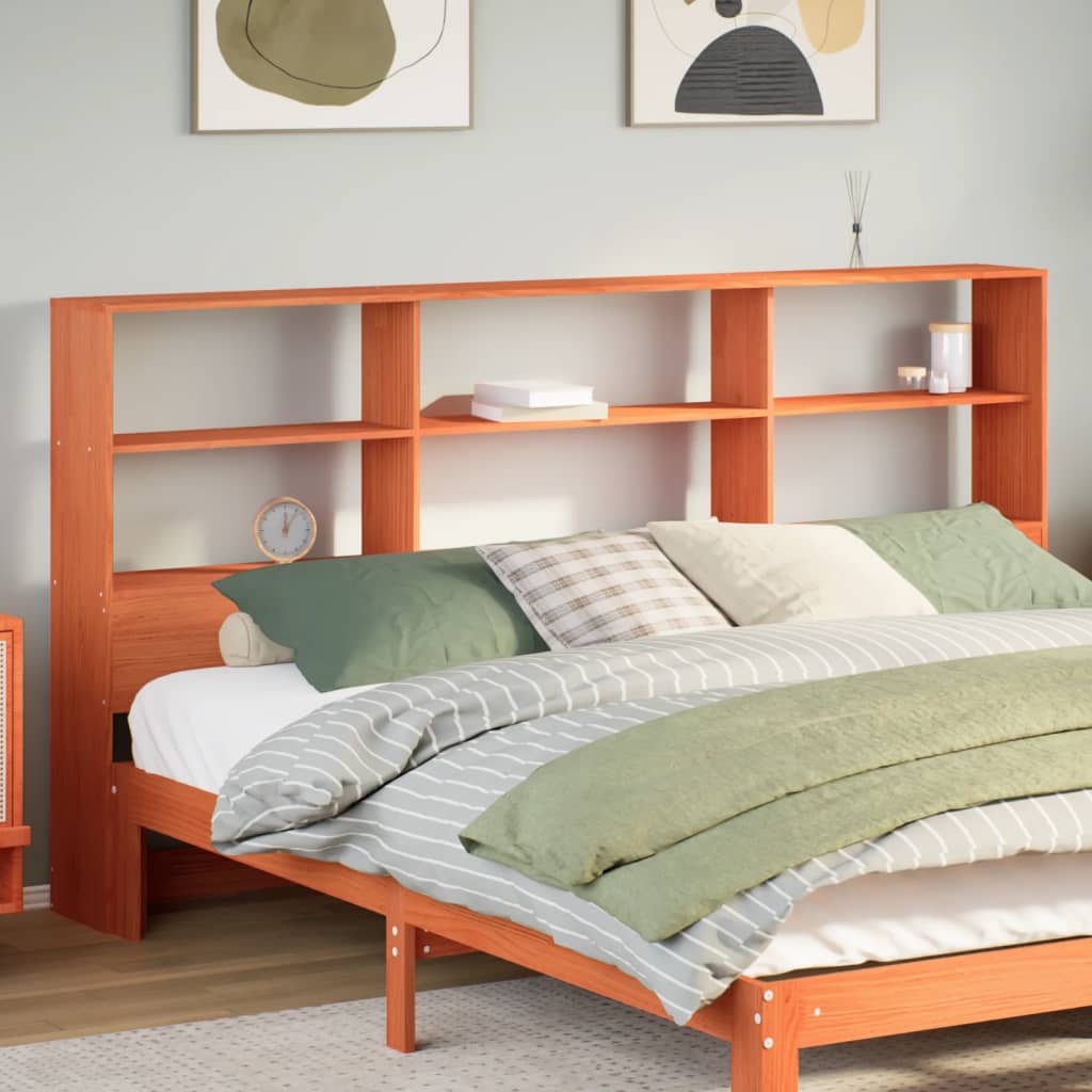 Headboard with Storage Wax Brown 200 cm Solid Wood Pine