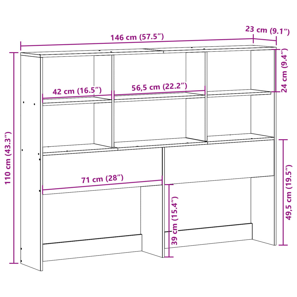 Headboard with Storage White 140 cm Solid Wood Pine