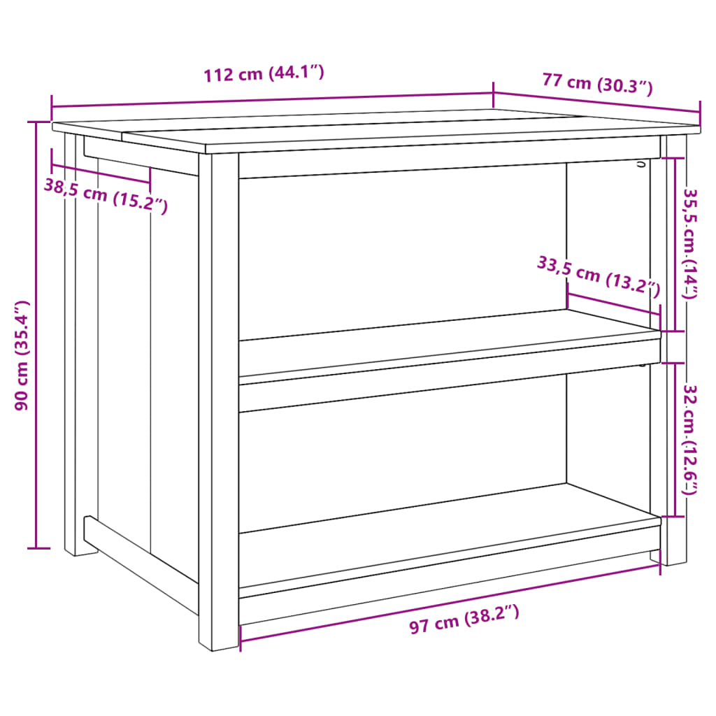 Kitchen Island PANAMA 112x77x90 cm Solid Wood Pine