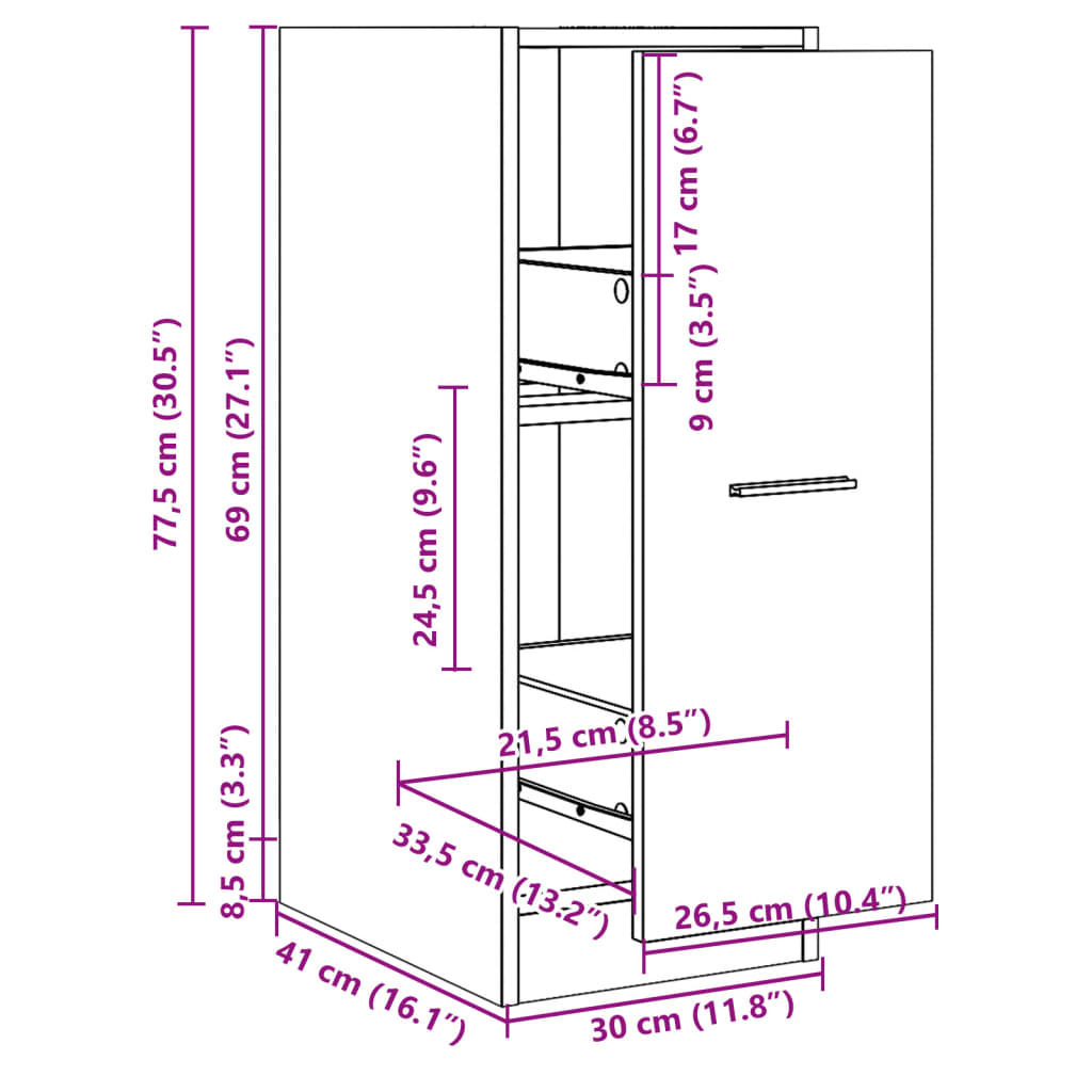 Apothecary Cabinet Grey Sonoma 30x41x77.5 cm Engineered Wood
