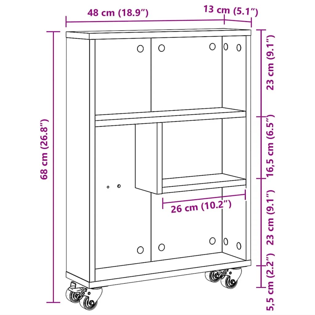 Narrow Storage Trolley Artisian Oak 48x13x68 cm Engineered Wood