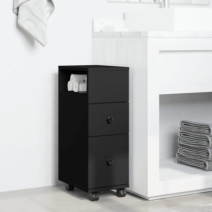 Narrow Bathroom Cabinet with Wheels Black Engineered Wood