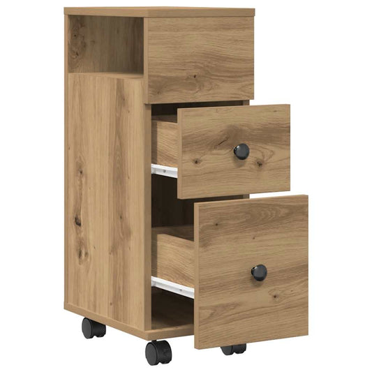 Narrow Bathroom Cabinet with Wheels Artisan Oak Engineered Wood