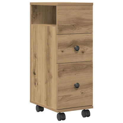 Narrow Bathroom Cabinet with Wheels Artisan Oak Engineered Wood
