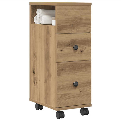 Narrow Bathroom Cabinet with Wheels Artisan Oak Engineered Wood