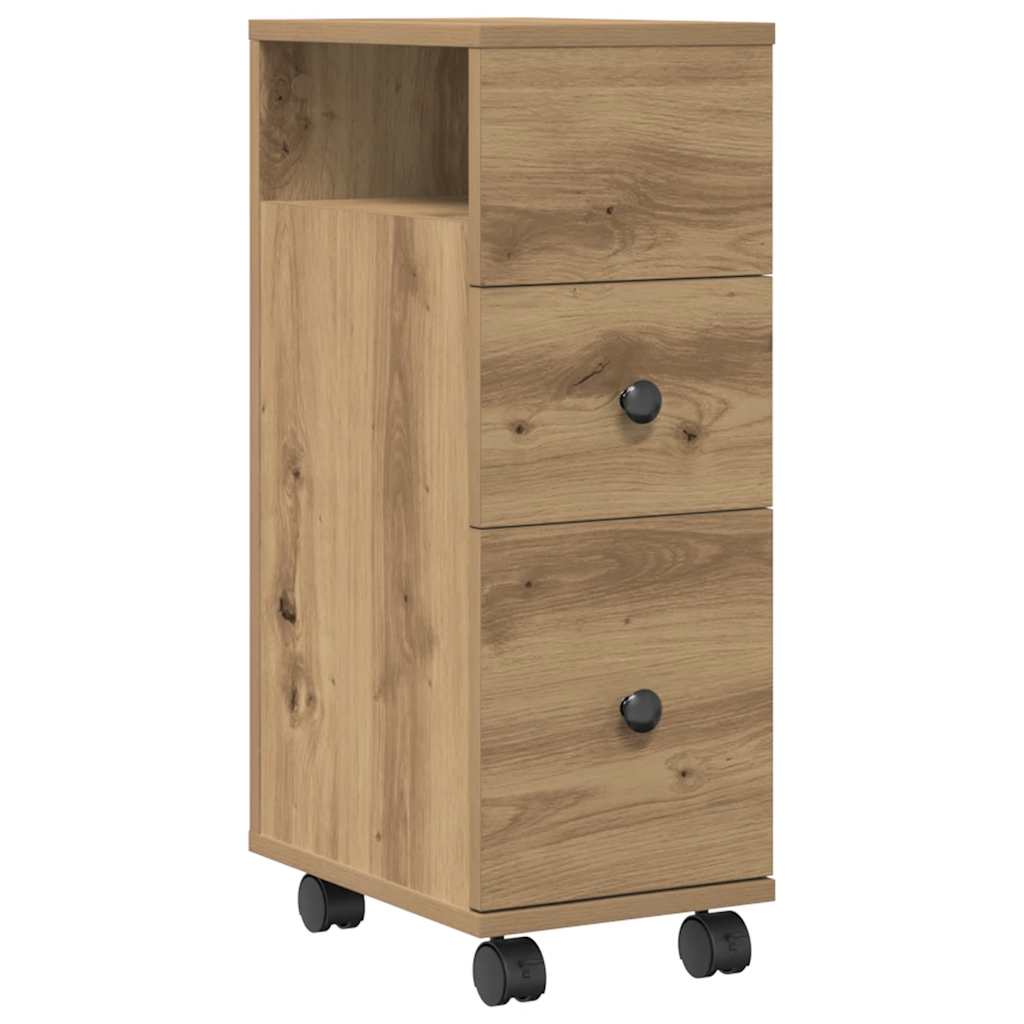 Narrow Bathroom Cabinet with Wheels Artisan Oak Engineered Wood