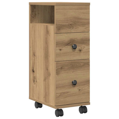 Narrow Bathroom Cabinet with Wheels Artisan Oak Engineered Wood