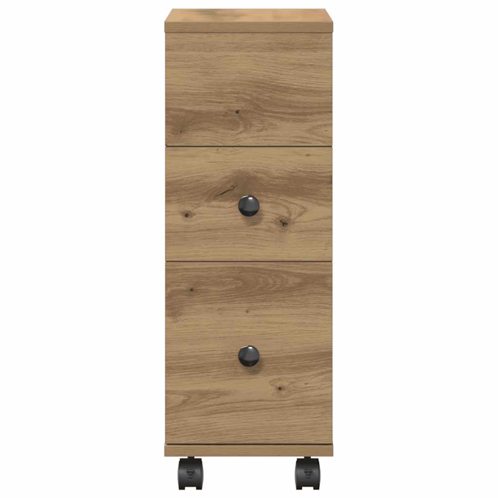 Narrow Bathroom Cabinet with Wheels Artisan Oak Engineered Wood