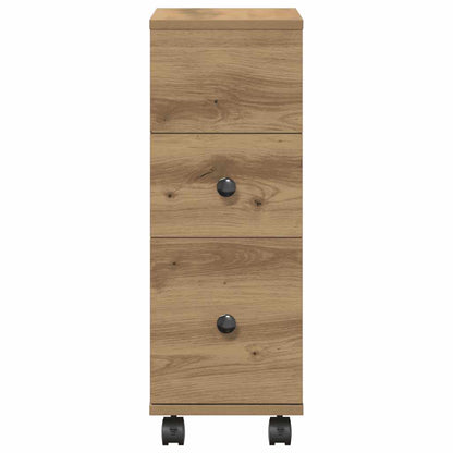 Narrow Bathroom Cabinet with Wheels Artisan Oak Engineered Wood