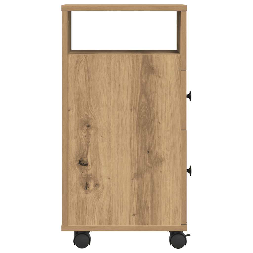 Narrow Bathroom Cabinet with Wheels Artisan Oak Engineered Wood