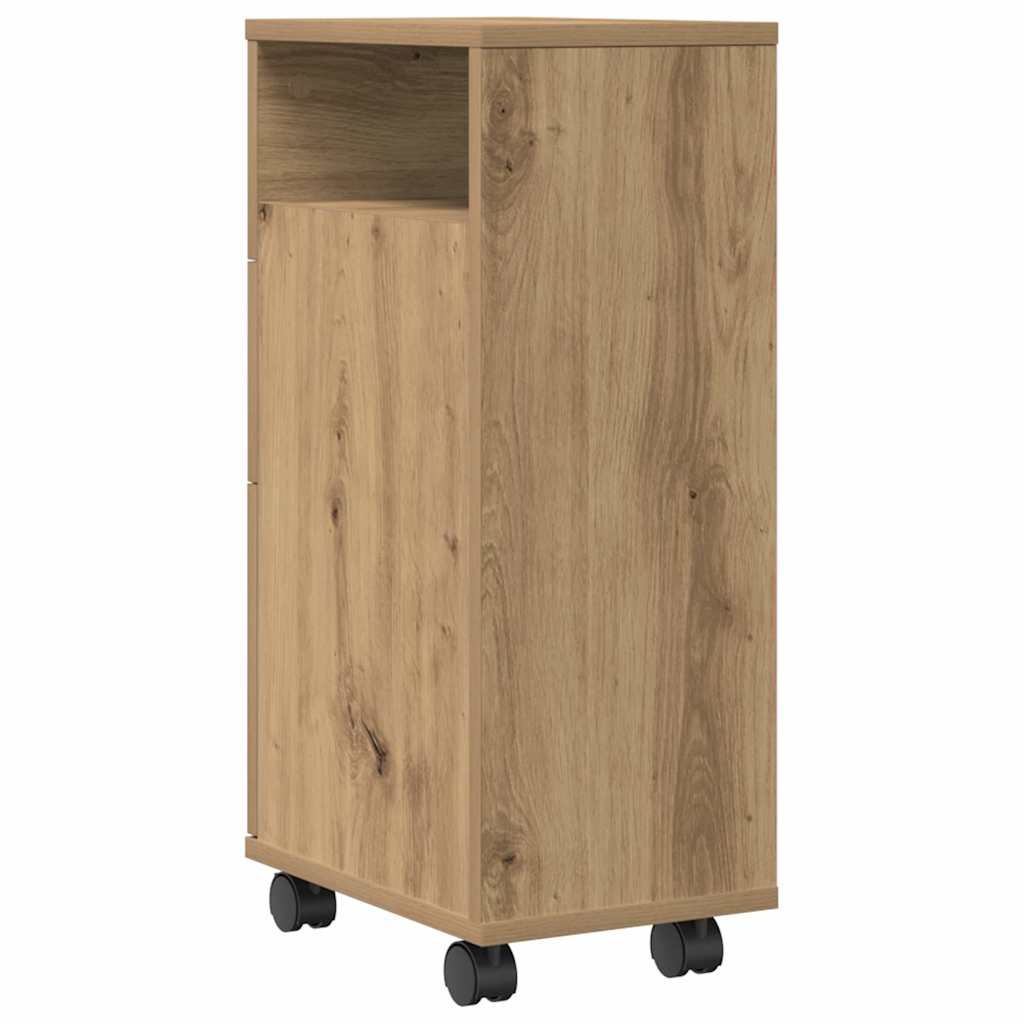 Narrow Bathroom Cabinet with Wheels Artisan Oak Engineered Wood