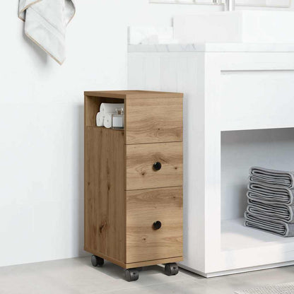 Narrow Bathroom Cabinet with Wheels Artisan Oak Engineered Wood