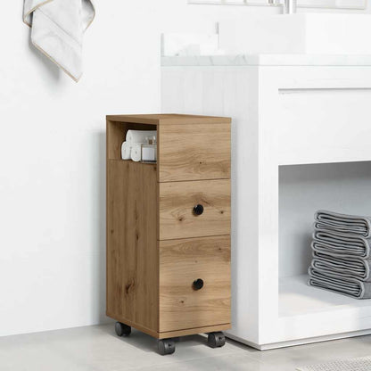Narrow Bathroom Cabinet with Wheels Artisan Oak Engineered Wood