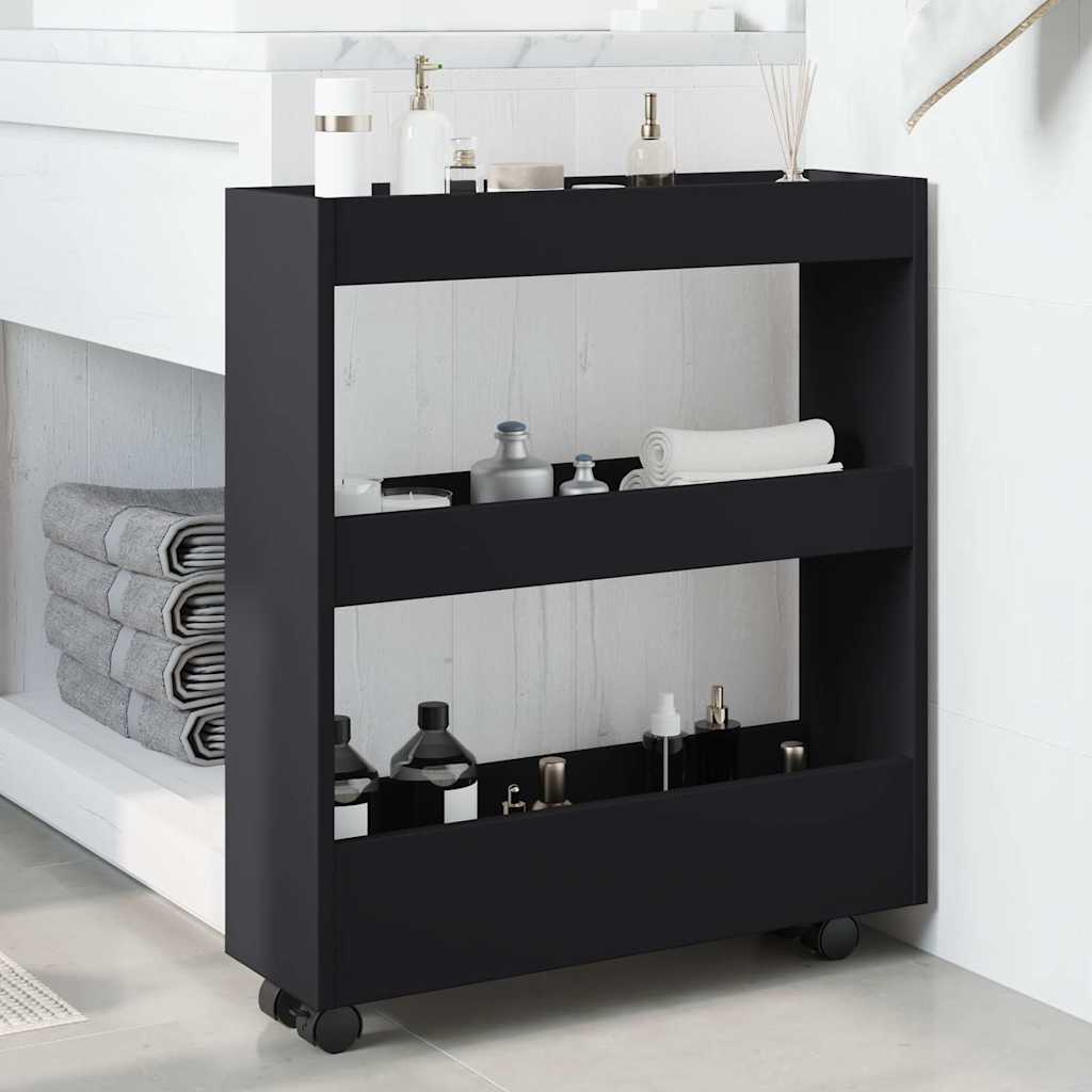 Narrow Storage Trolley 3 Tier Black Engineered Wood