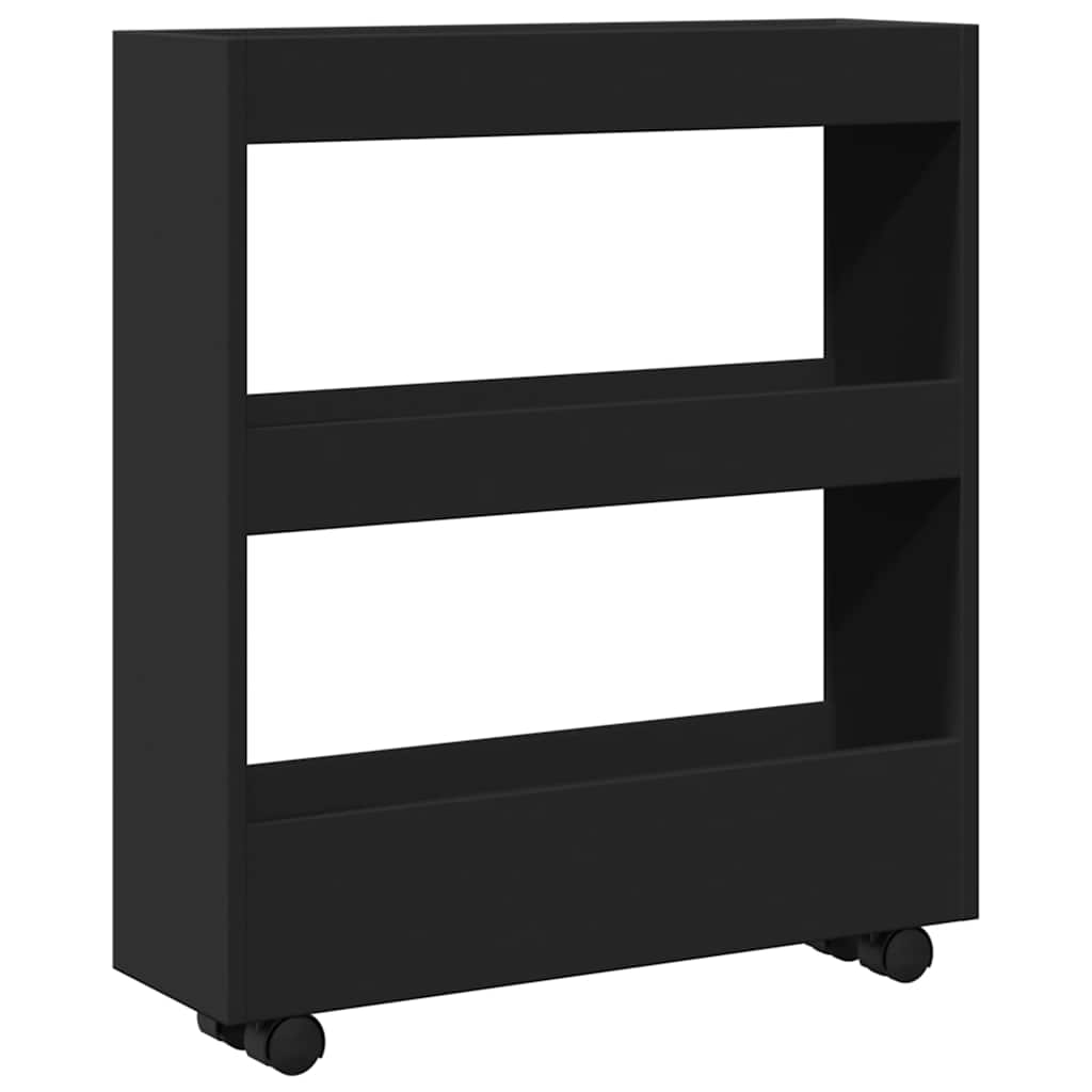 Narrow Storage Trolley 3 Tier Black Engineered Wood