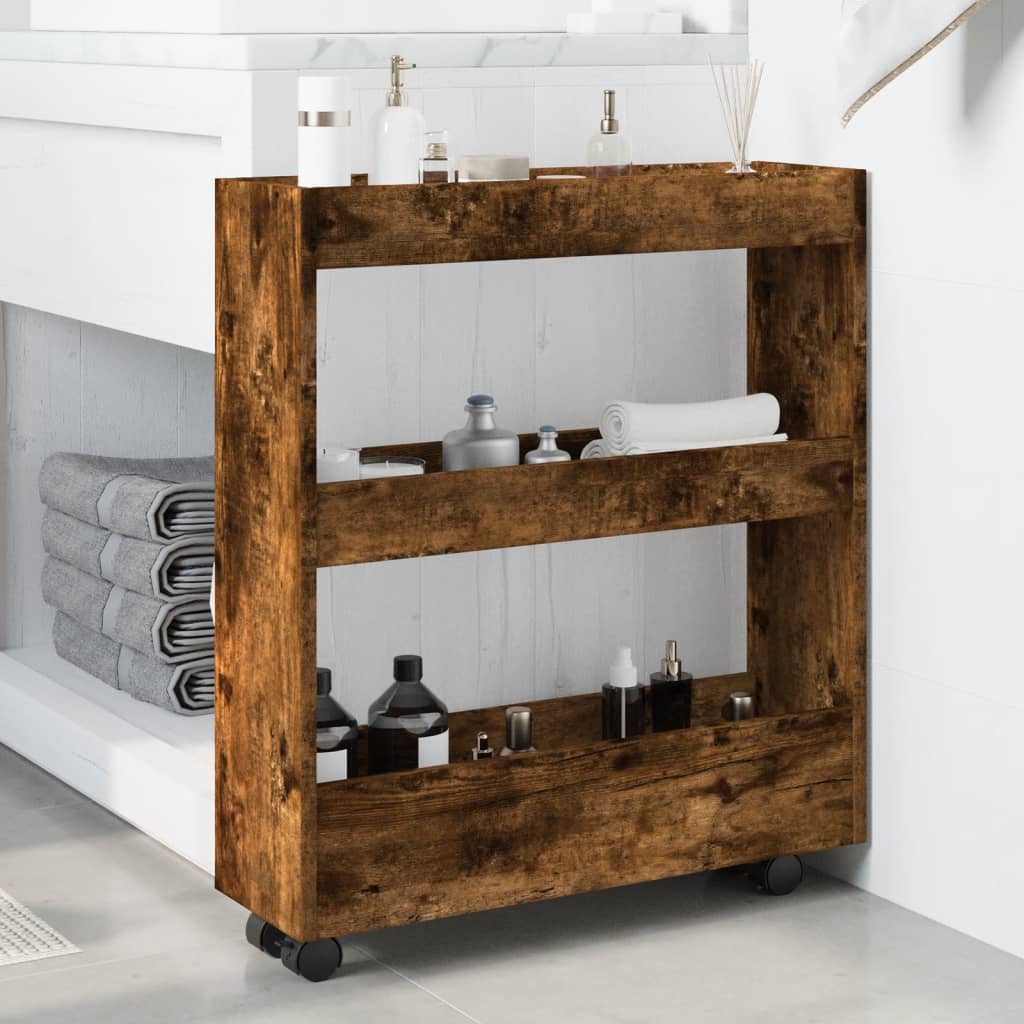 Narrow Storage Trolley 3 Tier Smoked Oak Engineered Wood