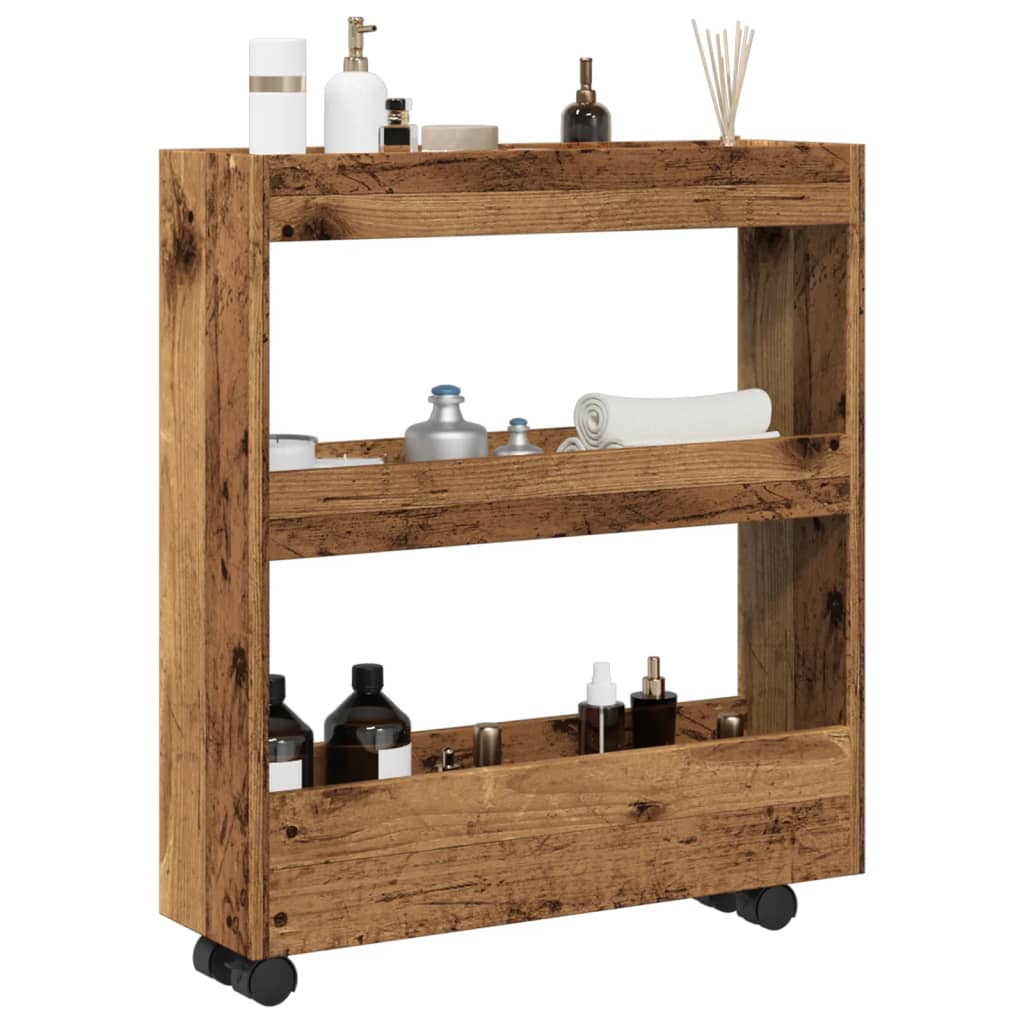 Narrow Storage Trolley 3 Tier Old Wood Engineered Wood