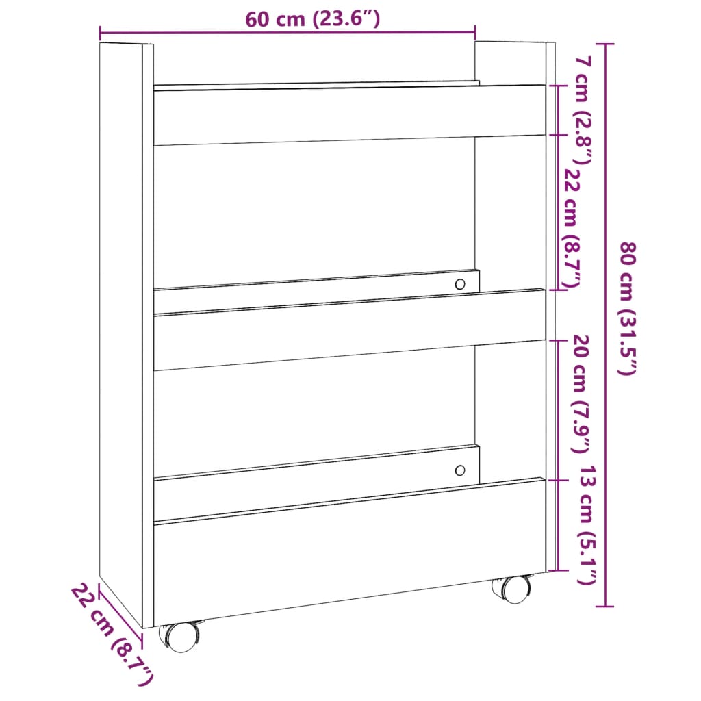 Narrow Storage Trolley 3 Tier Sonoma Oak Engineered Wood