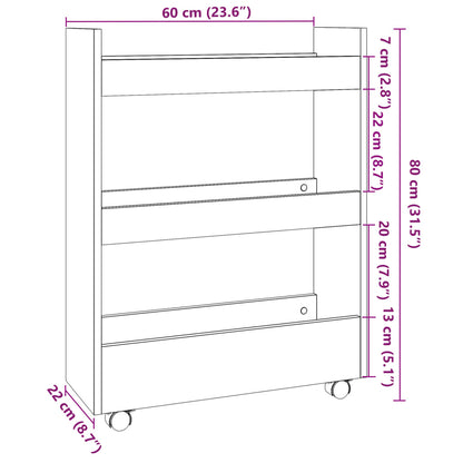 Narrow Storage Trolley 3 Tier Grey Sonoma Engineered Wood